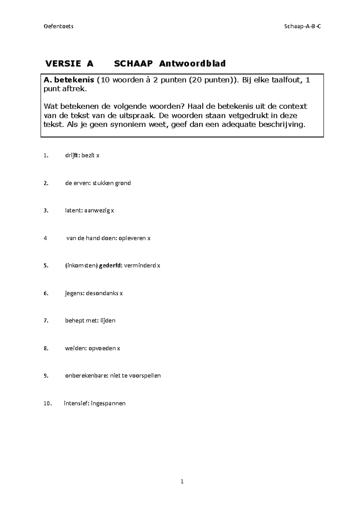 Oefentoets Juridische Tekstanalyse - VERSIE A SCHAAP Antwoordblad A ...