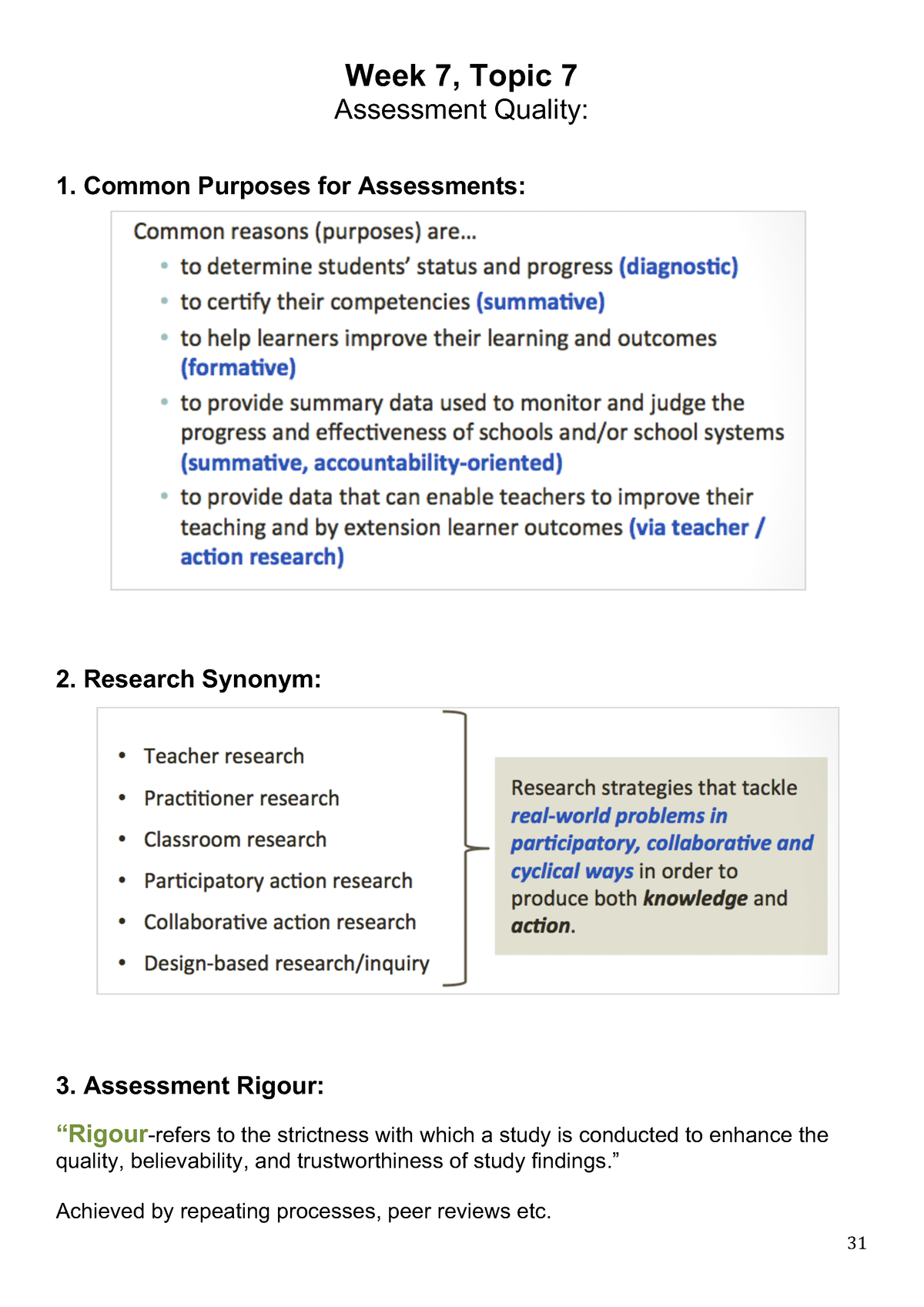 BED200 Exam Notes Week 7 - Week 7, Topic 7 Assessment Quality: 1 ...