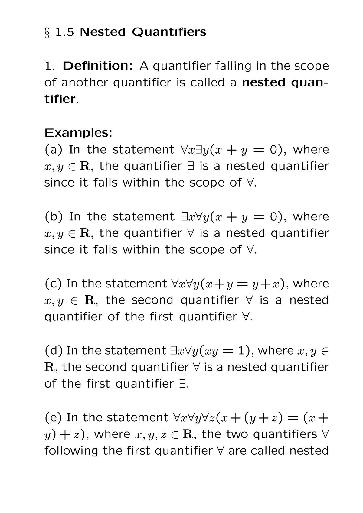 Lecture 4 - good - § 1 Nested Quantifiers Definition: A quantifier ...