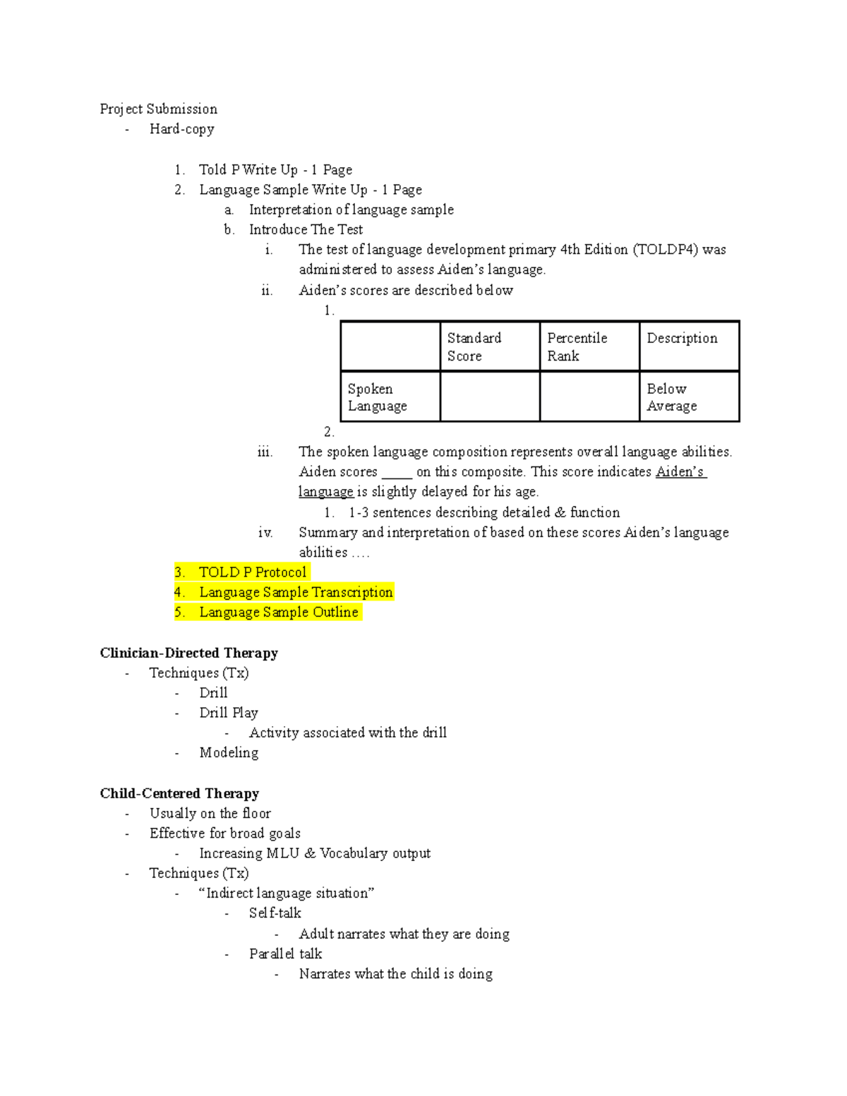 SLPA 123 Notes 3 - Project Submission - Hard-copy Told P Write Up - 1 ...