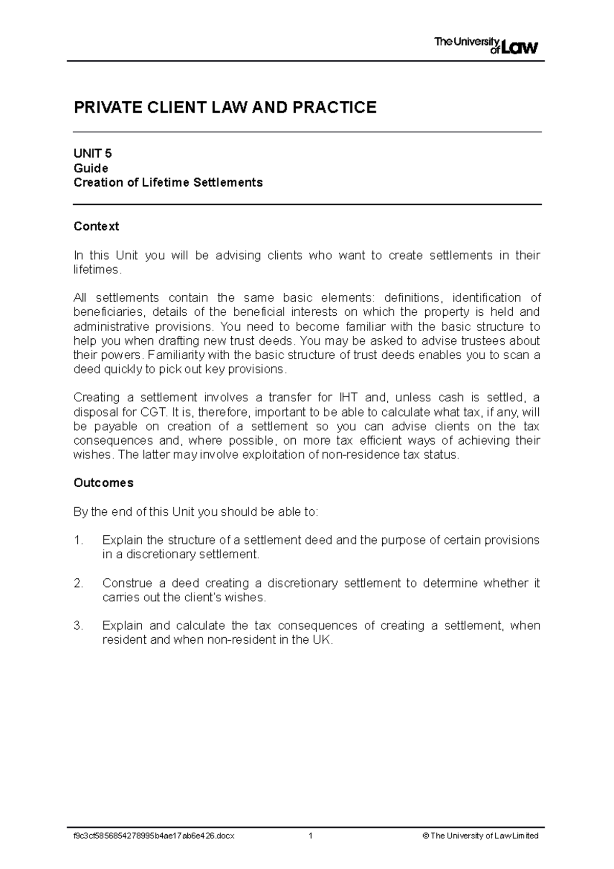 Guide - PRIVATE CLIENT LAW AND PRACTICE UNIT 5 Guide Creation of ...