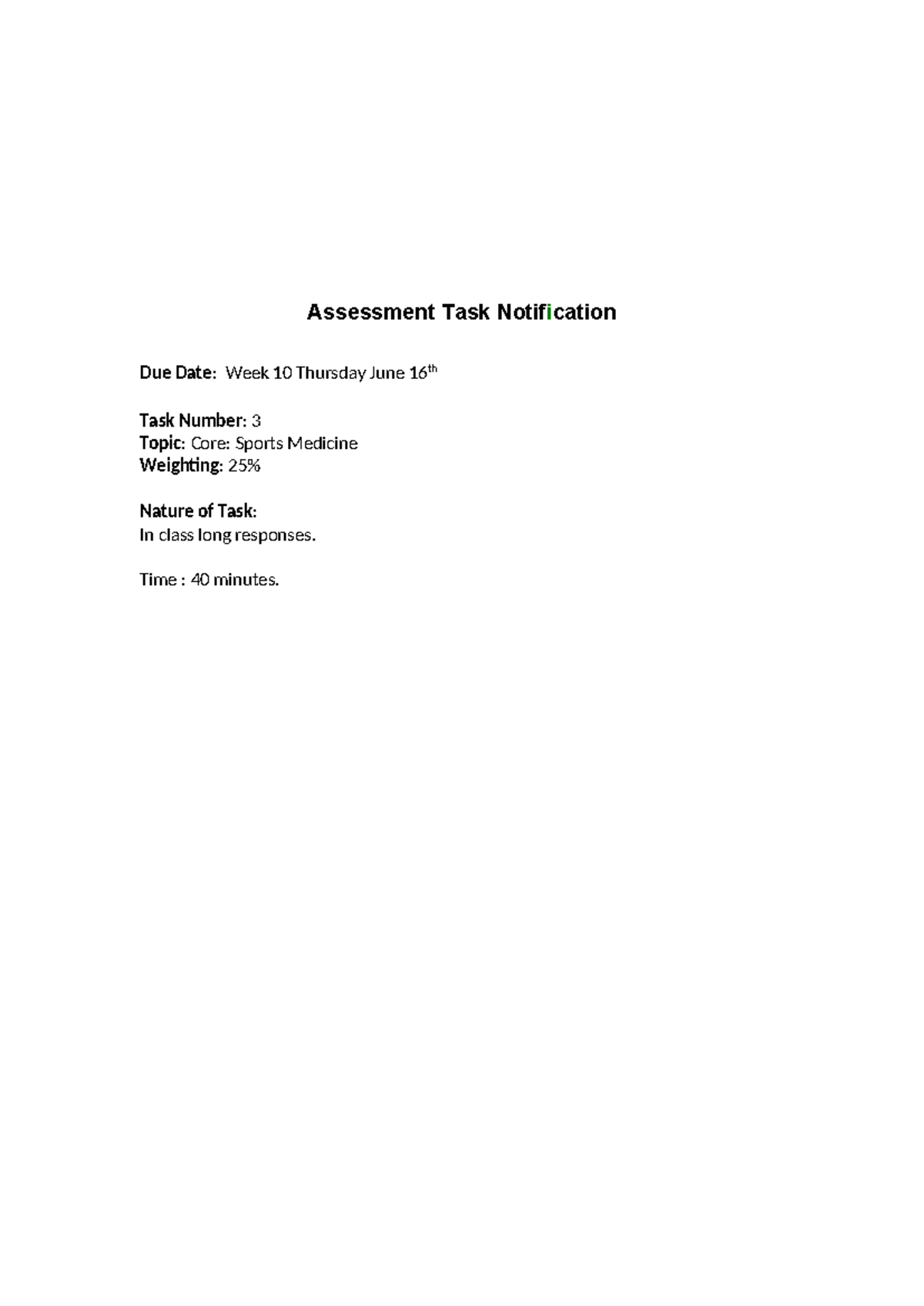 Sports medicine hsc questions Assessment Task Notification Due Date
