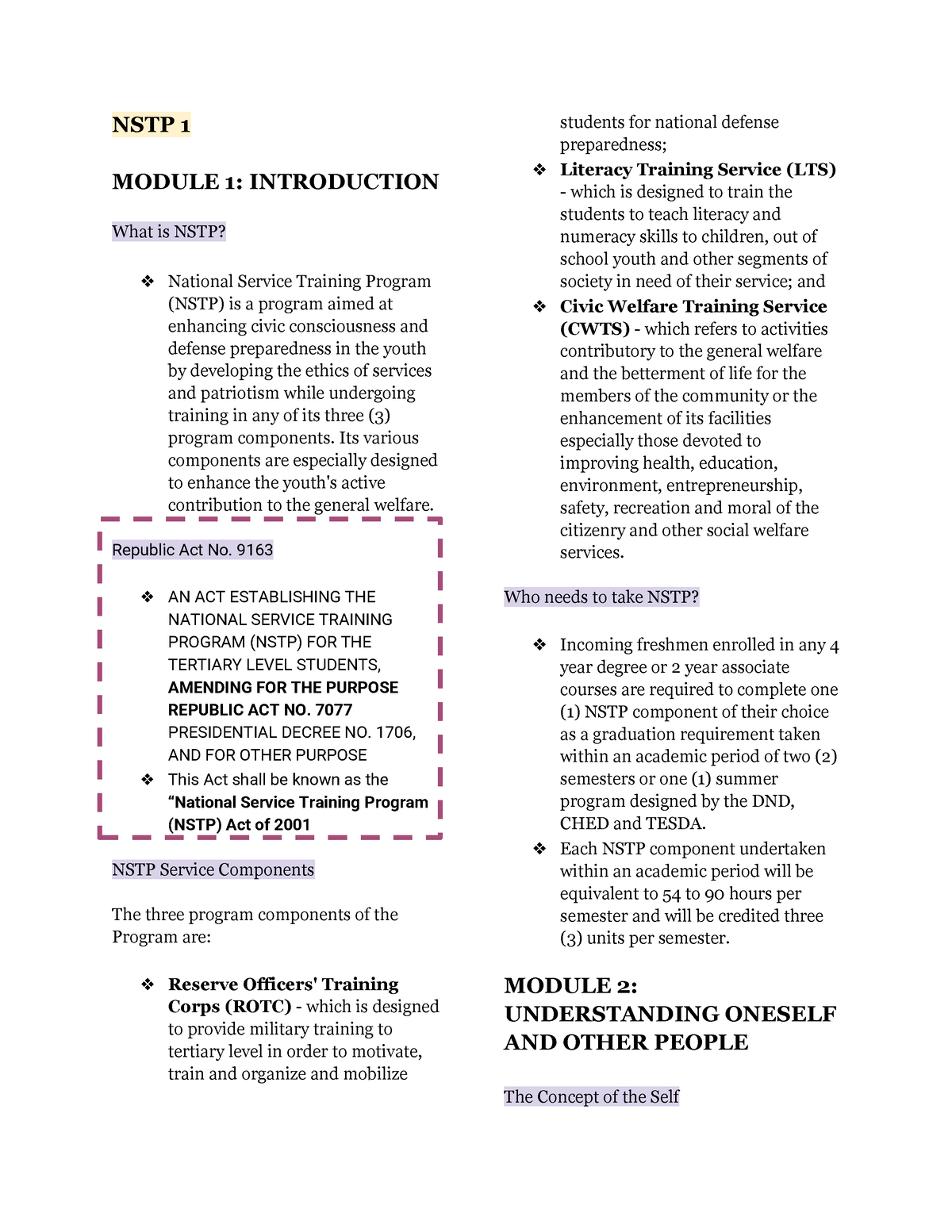 Midterm Reviewer NSTP 1 - NSTP 1 MODULE 1: INTRODUCTION What Is NSTP ...