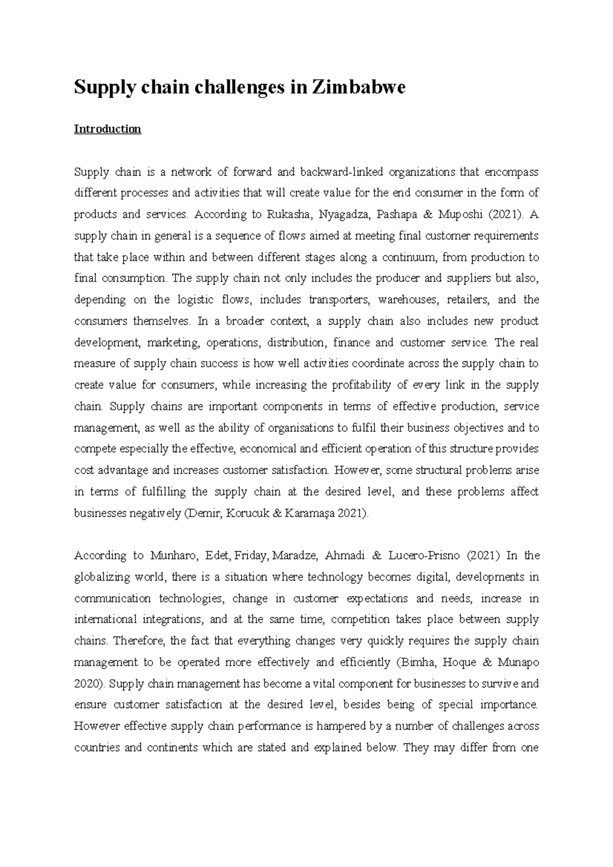 Supply chain challenges in Zimbabwe Supply chain challenges in Zimbabwe Introduction Supply