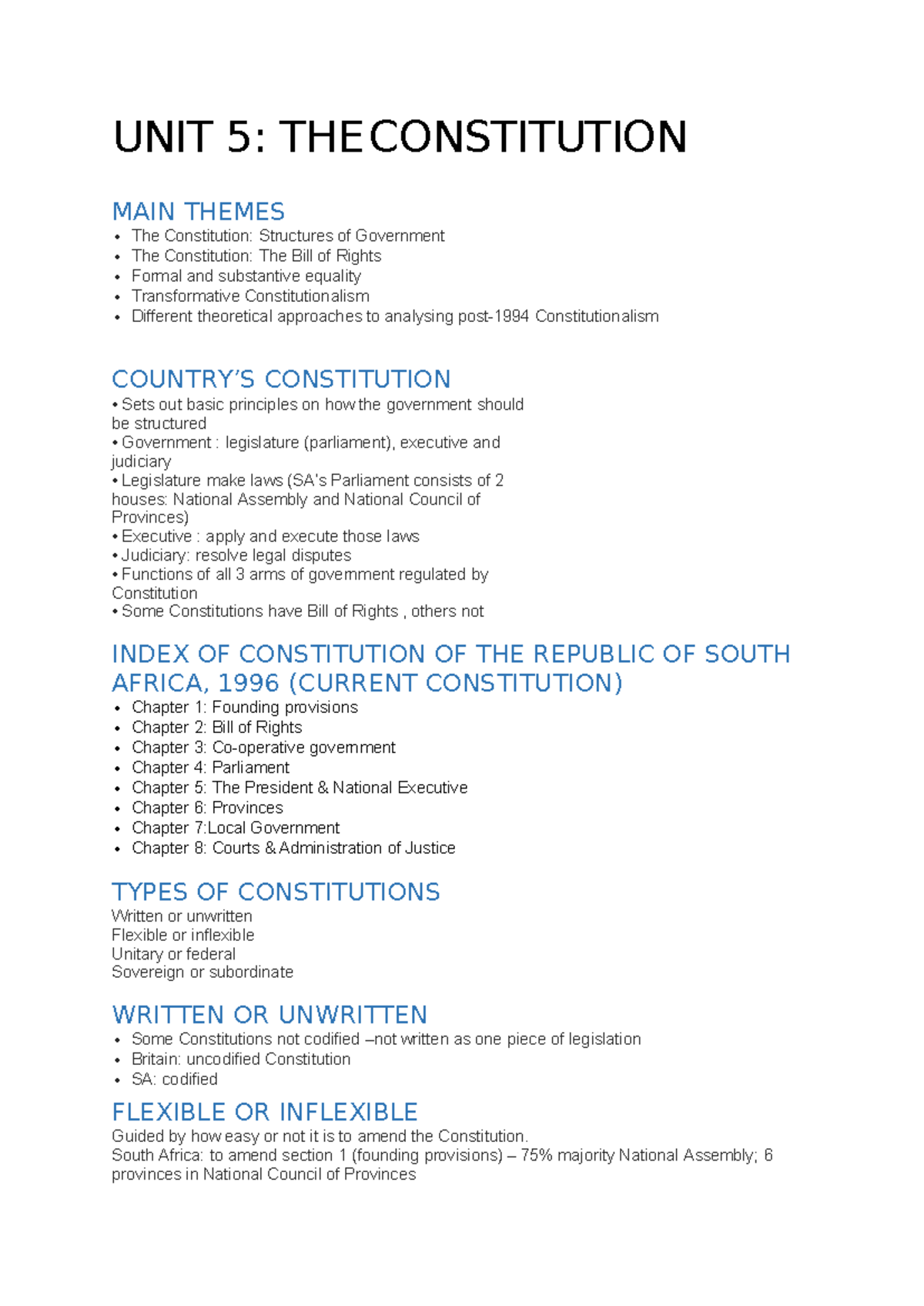 UNIT 5 The Constitution - UNIT 5: THE CONSTITUTION MAIN THEMES • The ...