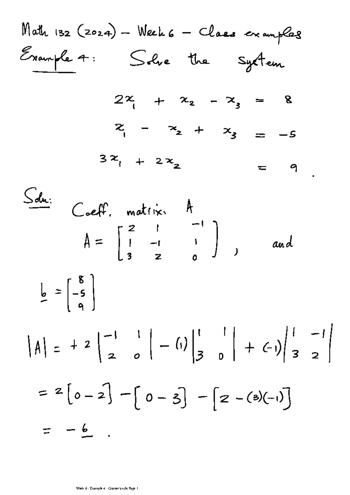 39. Week 6 - Example 4 - Cramers rule - MATH132H1 - Studocu