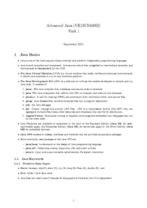 UE18CS400SI Adv Java Unit1 - Advanced Ja va (UE18CS400SI) Unit 1 ...