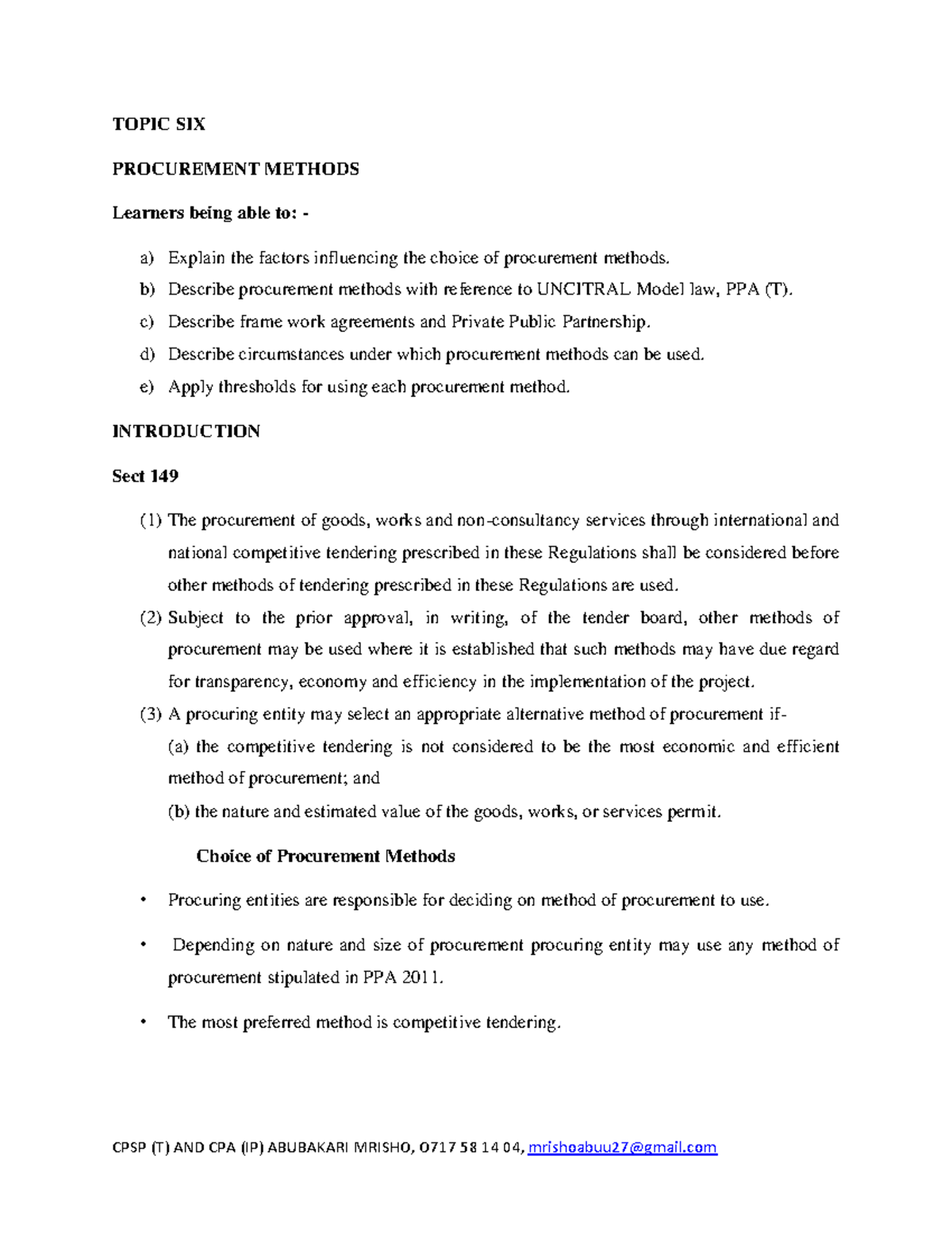 6. Procurement Methods - School of Business - Studocu