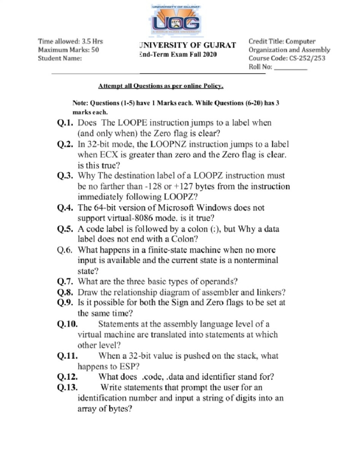 Final January Autumn 2021, questions and answers - Computer ...