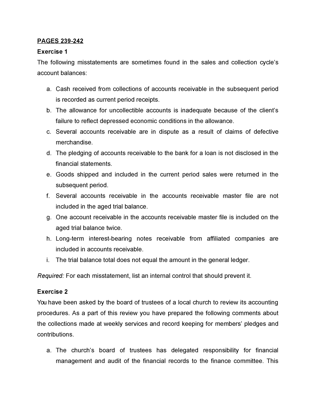 exercisesdocx-2 - PAGES 239- Exercise 1 The following misstatements are ...