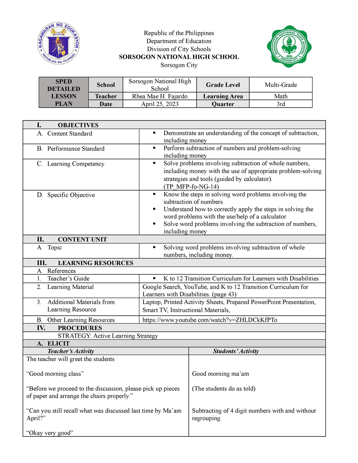 DLP In Math (SET B) - DLP - Republic Of The Philippines Department Of ...