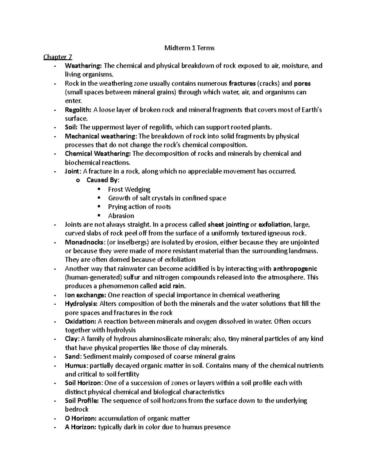 Midterm 1 Terms - Lecture notes 1-7 - Midterm 1 Terms Chapter 7 ...