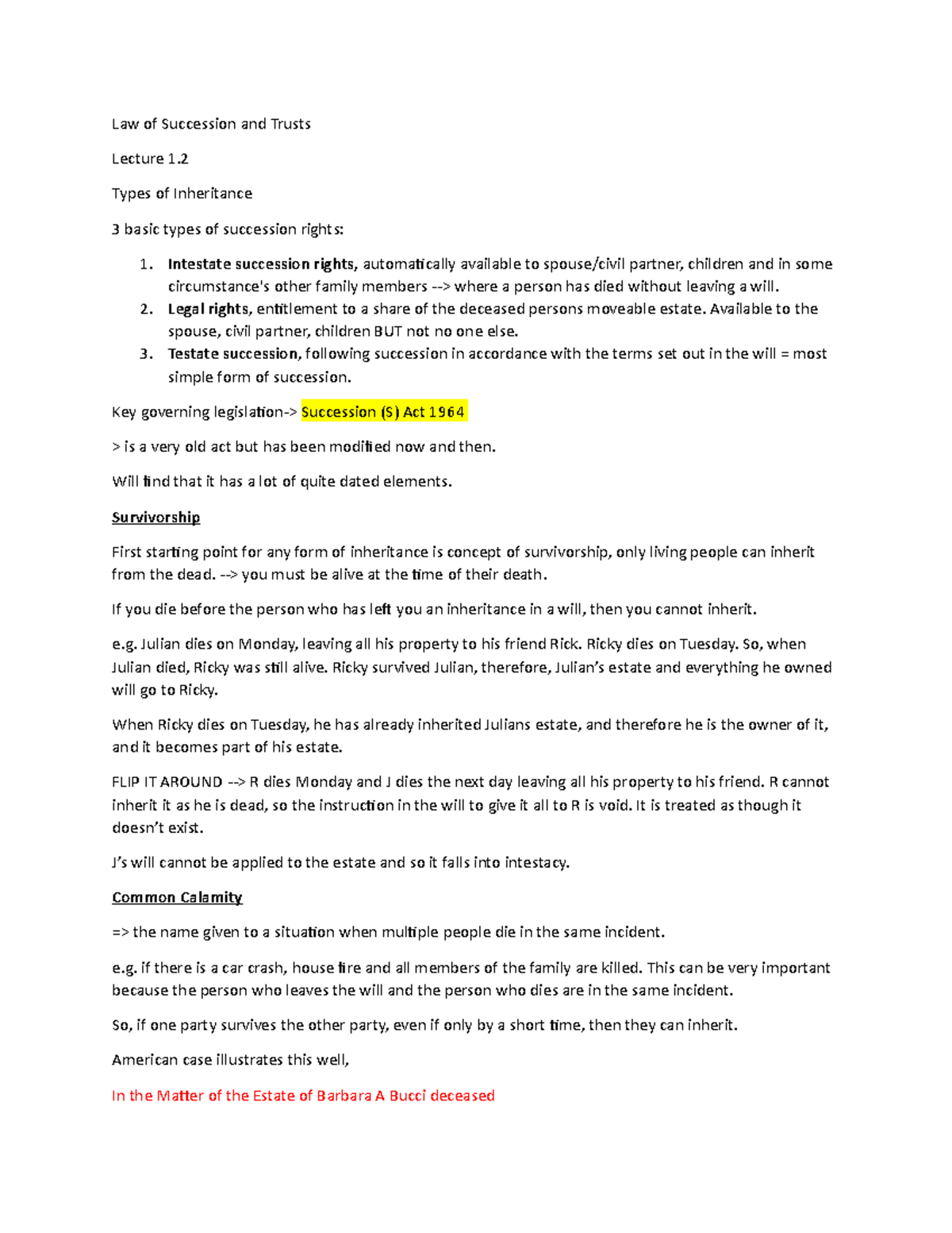 Lecture 1.2 Types of Inheritance Law of Succession and Trusts