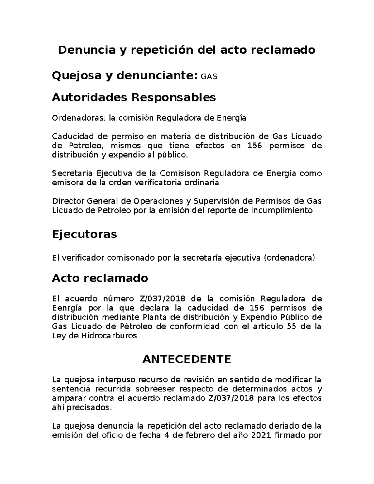 Denuncia Y Repetición Del Acto Reclamado - Denuncia Y Repetición Del ...