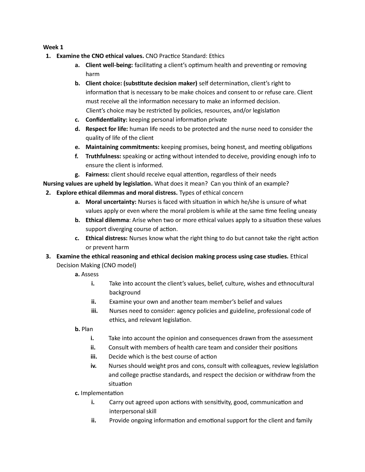 PPG All Learning Outcomes Weeks 1-12 - Week 1 1. Examine the CNO ...