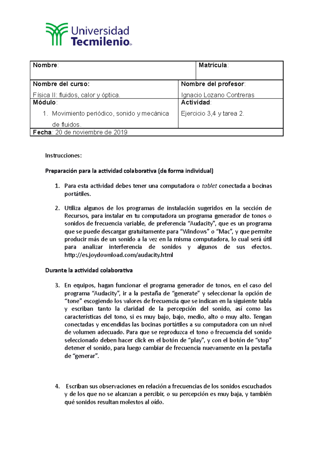 Actividad 3. Fisica II - Copia - Nombre: Matrícula: Nombre Del Curso ...