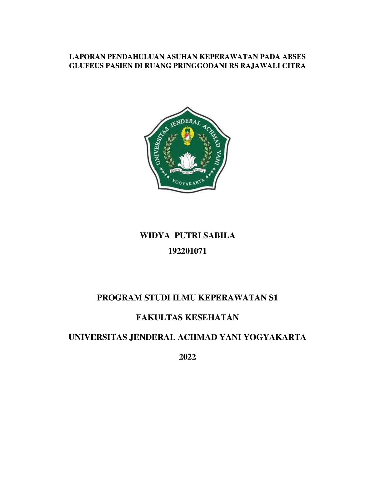 LP Abses Widyaa - Laporan Pendahuluan - LAPORAN PENDAHULUAN ASUHAN ...