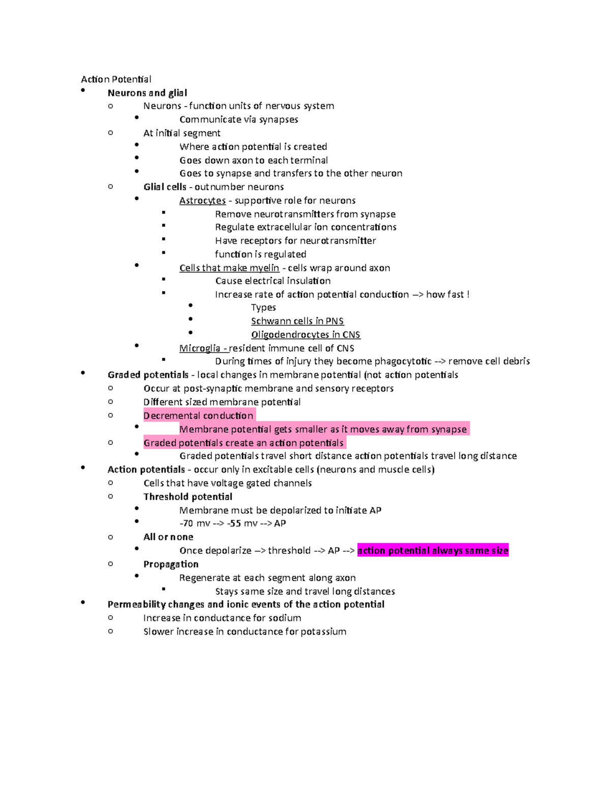 Action Potential - Lecture notes 4 - Action Potential Neurons and glial ...