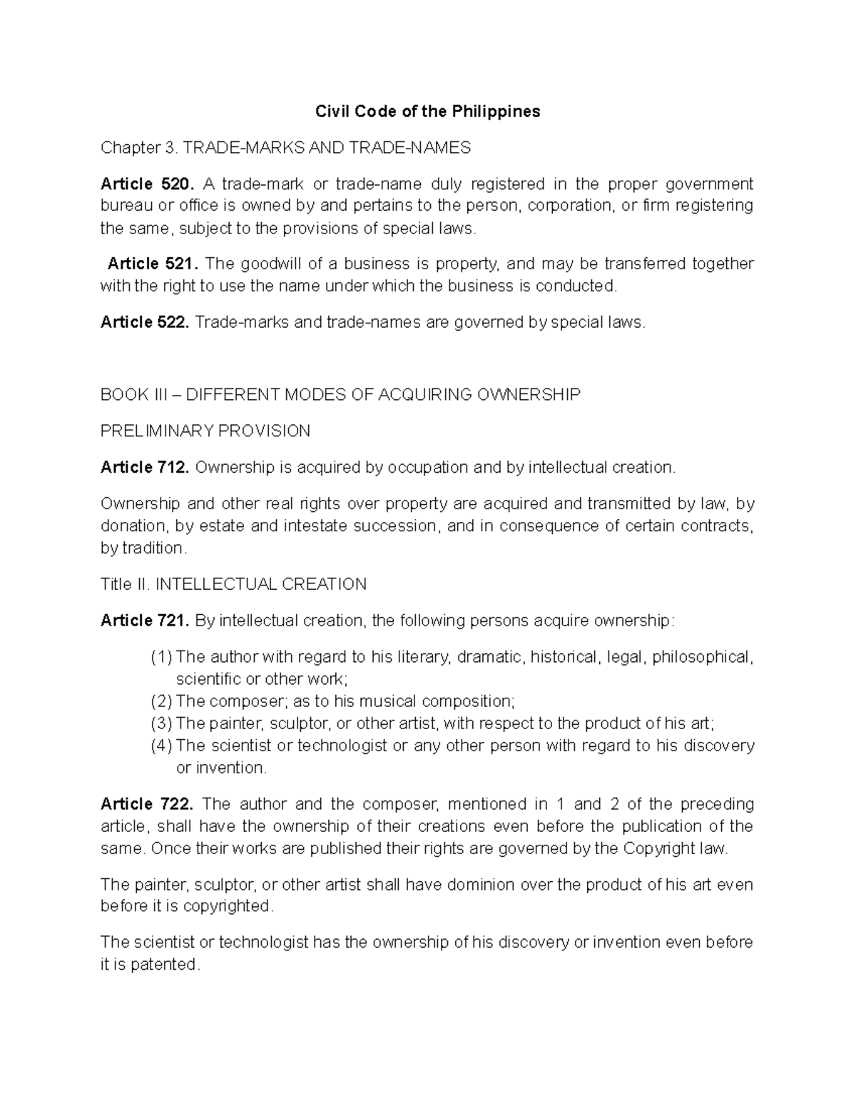 Civil Code of the Philippines Civil Code of the Philippines Chapter 3