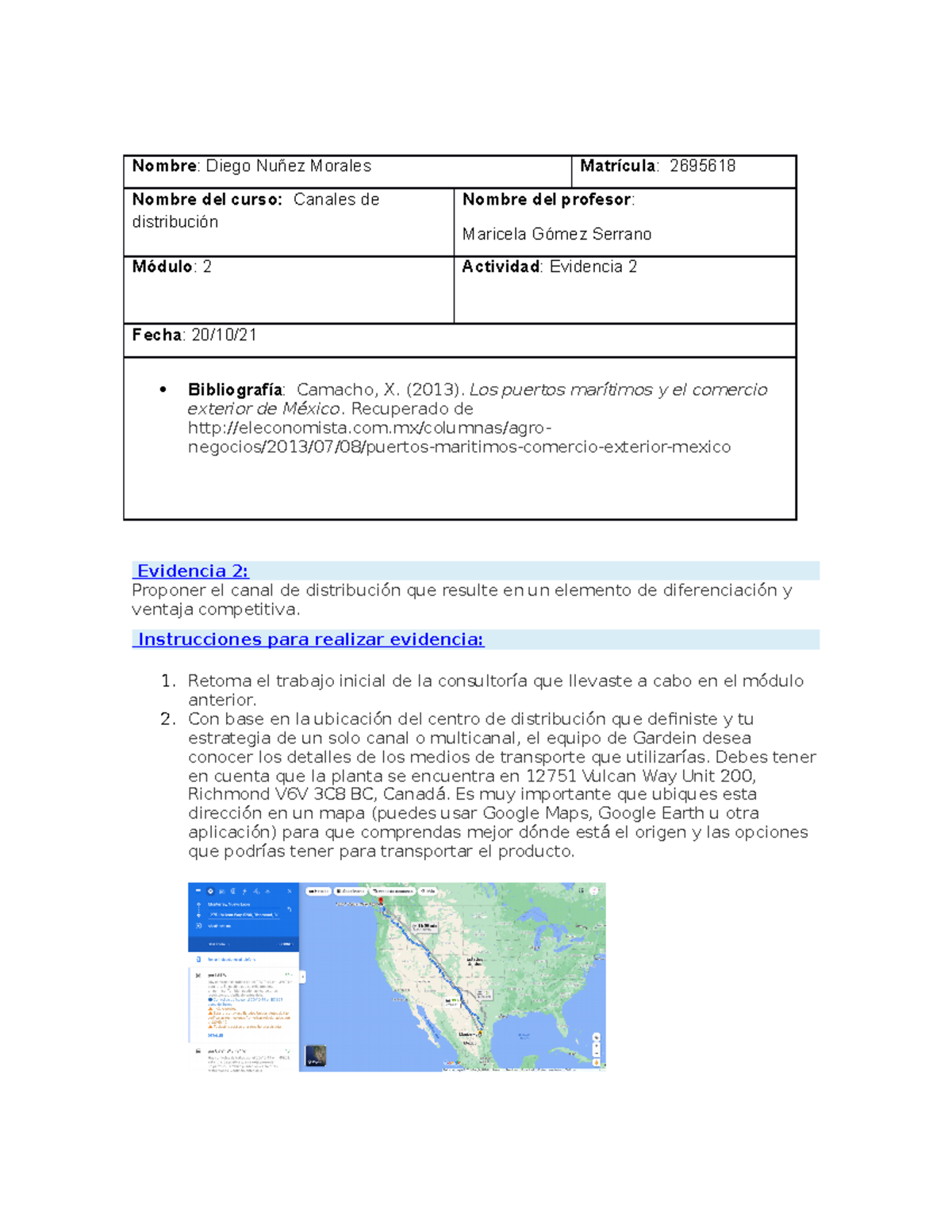 Canales de distribucion Evidencia 2 - Nombre: Diego Nuñez Morales ...