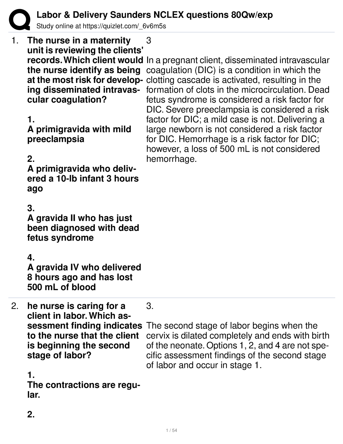 Labor Delivery Saunders Nclex Questions - Study Online At Quizlet ...