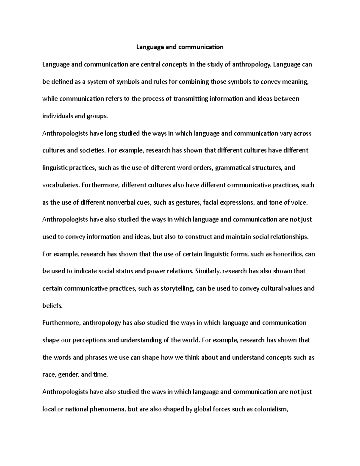 Language and communication - Language and communication Language and ...