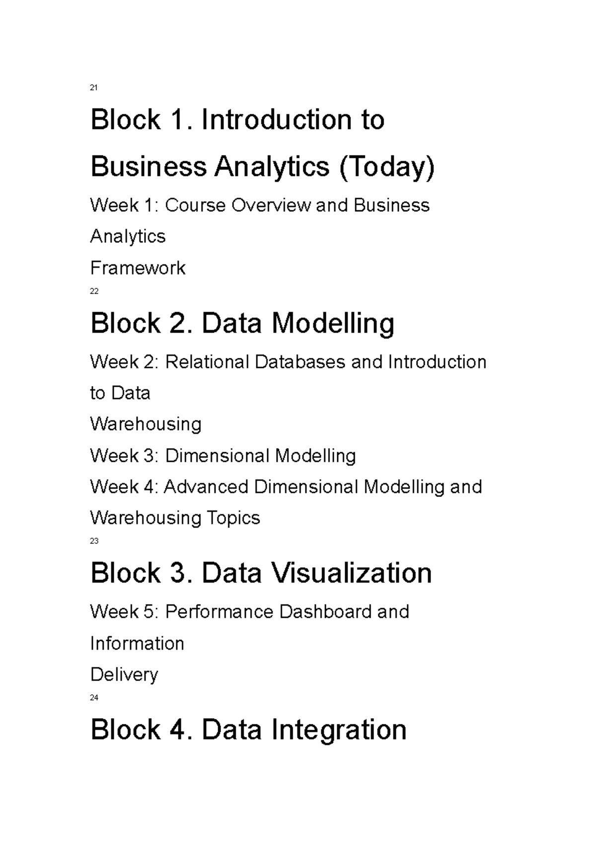 Course content block - 21 Block 1. Introduction to Business Analytics ...