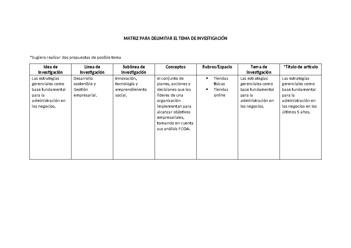 Matriz PARA Delimitar EL TEMA DE Investigación - MATRIZ PARA DELIMITAR ...