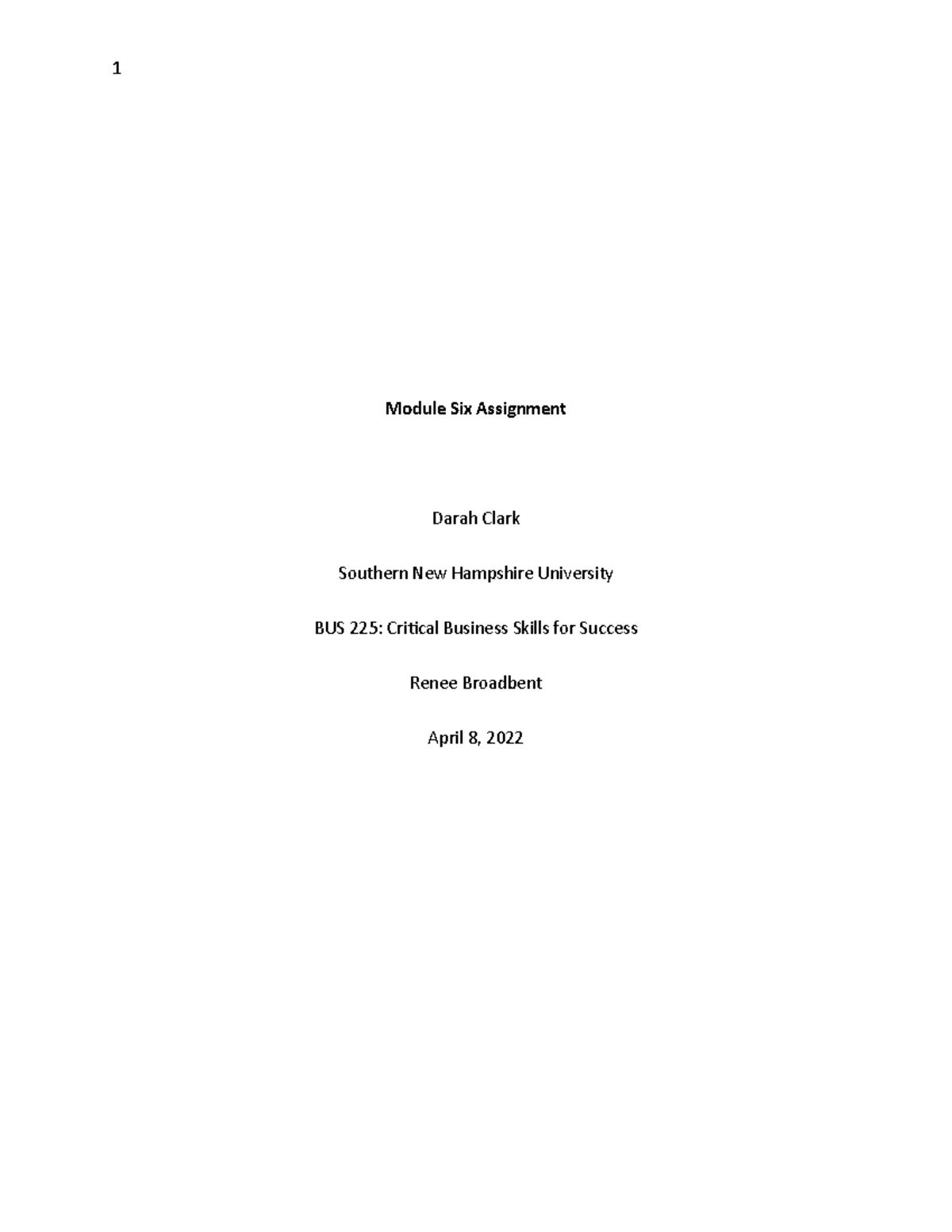 BUS225 Module Six Assignment - 1 Module Six Assignment Darah Clark ...