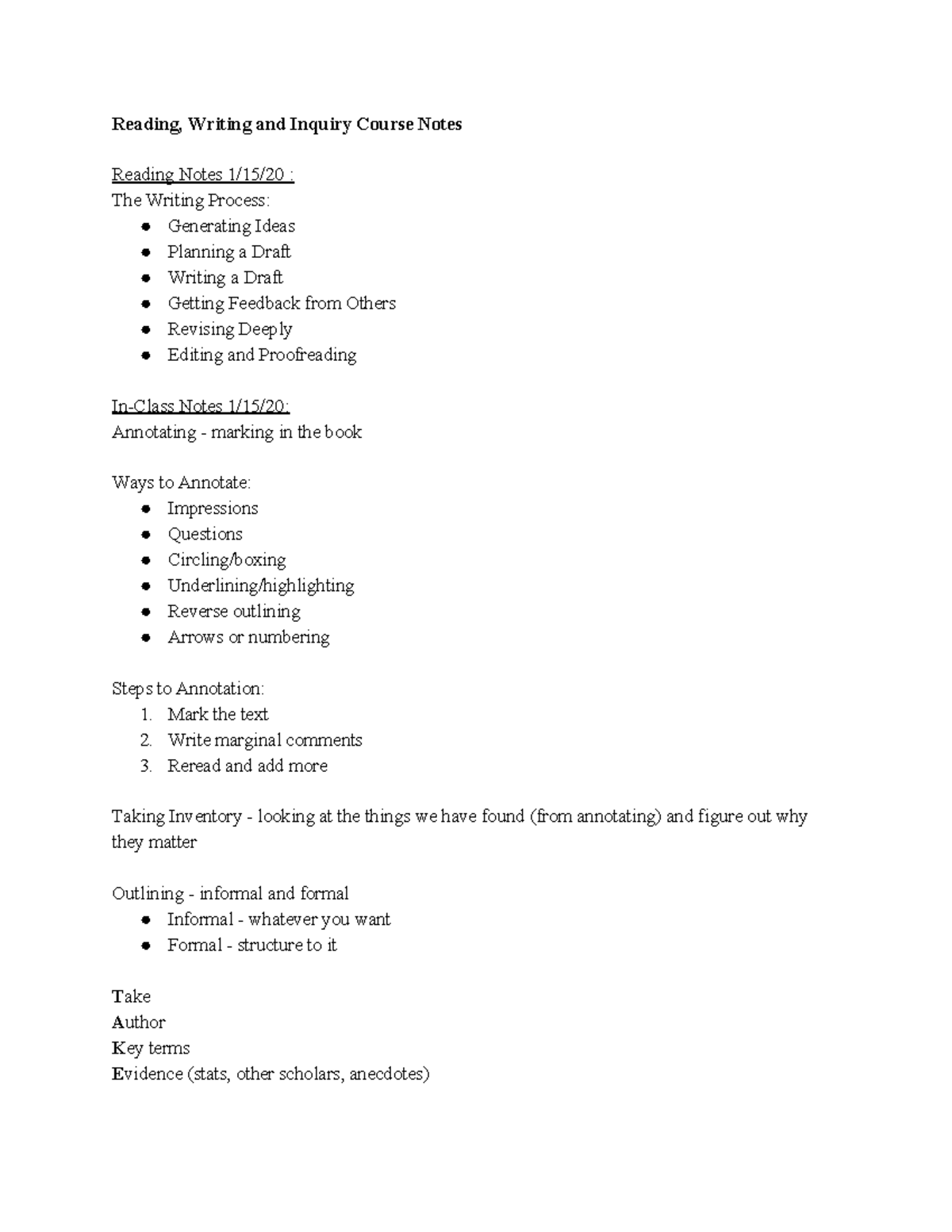Reading, Writing and Inquiry Course Notes - Mark the text 2. Write ...