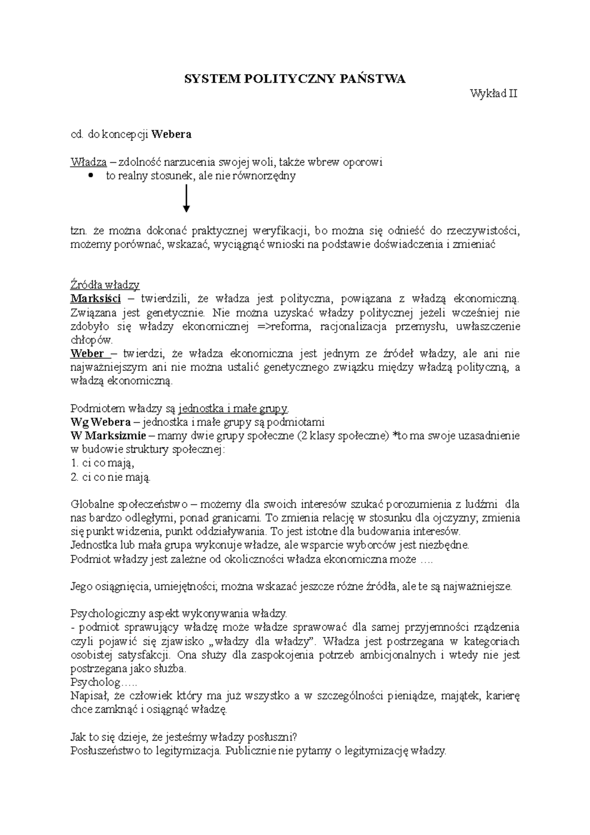 Wykład II - Polski System Polityczny - SYSTEM POLITYCZNY PAŃSTWA Wykład