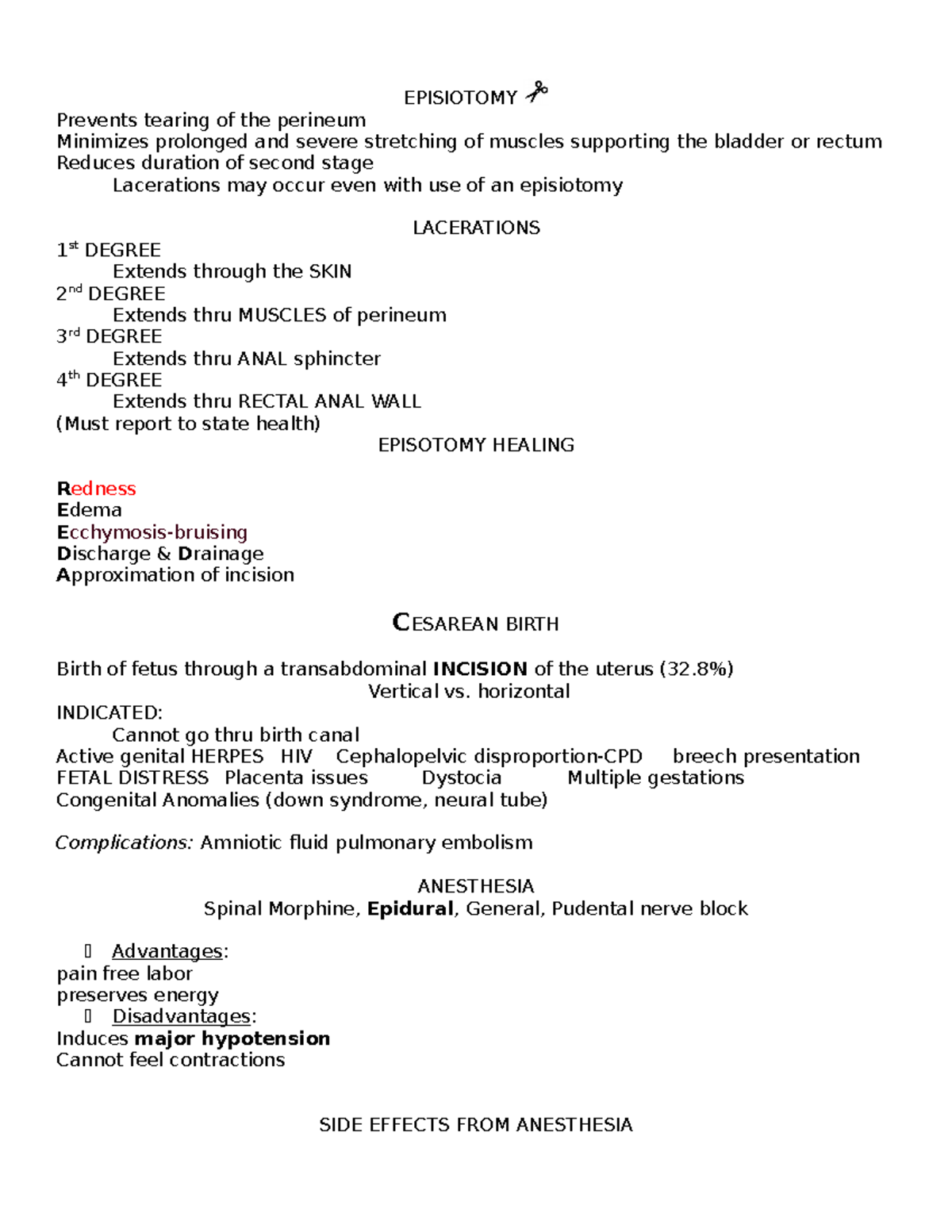 UNIT 2 notes - EPISIOTOMY Prevents tearing of the perineum Minimizes ...
