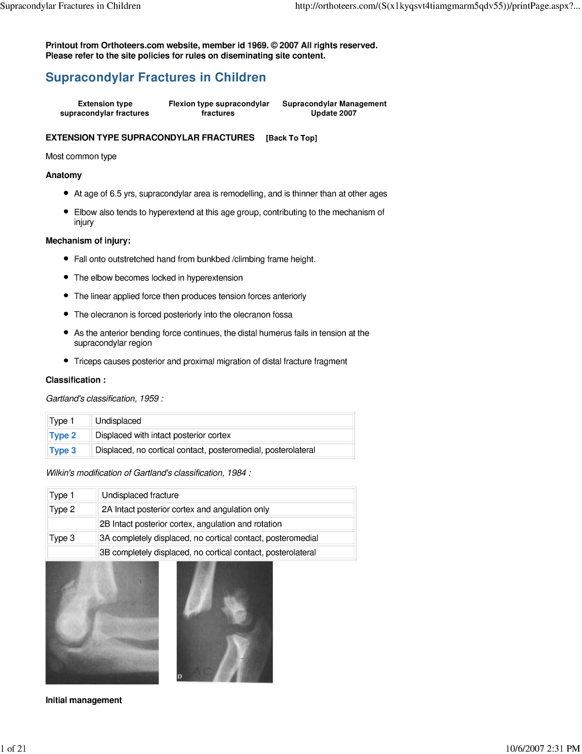 Supracondylar Fractures In Children - Printout From Orthoteers Website ...