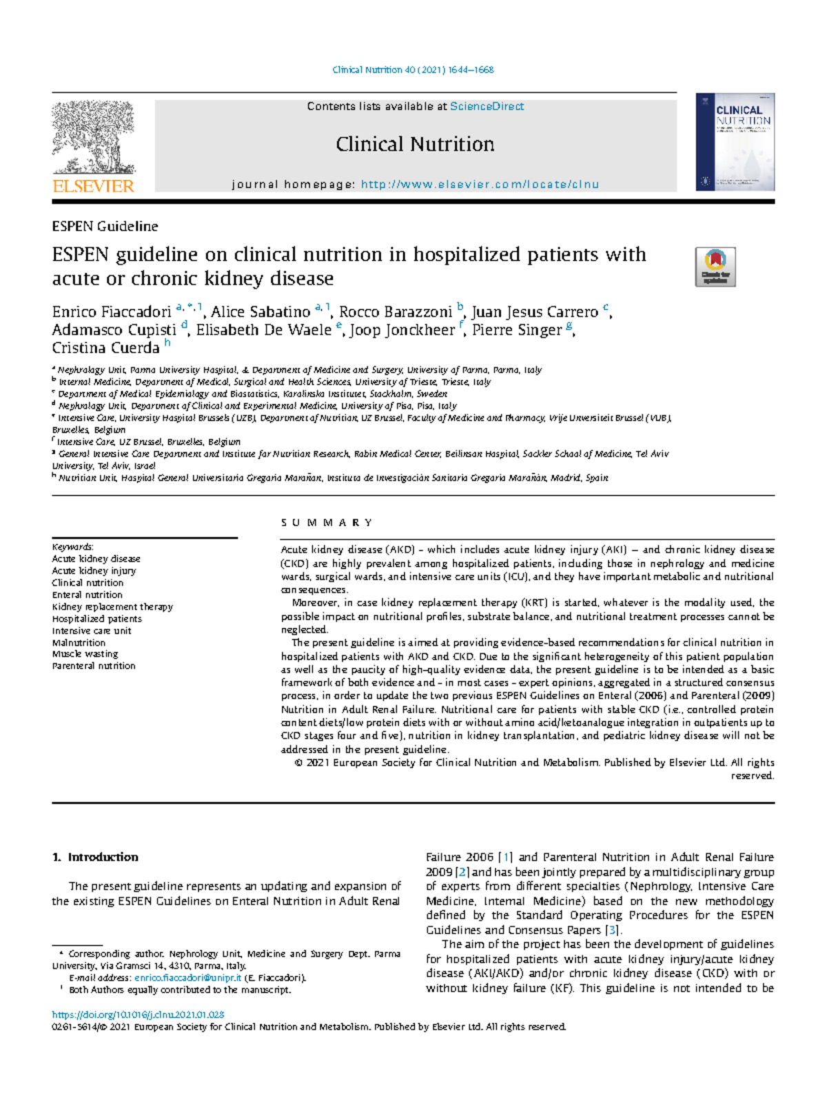 Espen guideline on clinical nutrition in hospitalized patients with ...