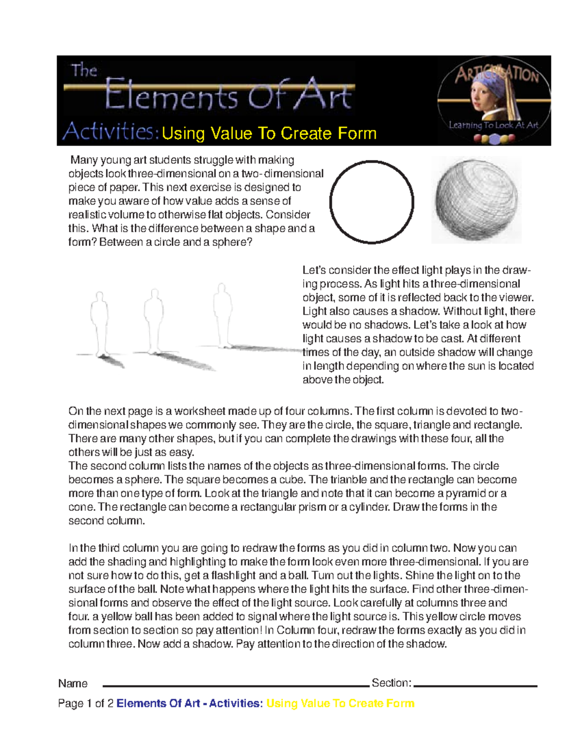 Value create forms - Notes - Page 1 of 2 Elements Of Art - Activities ...