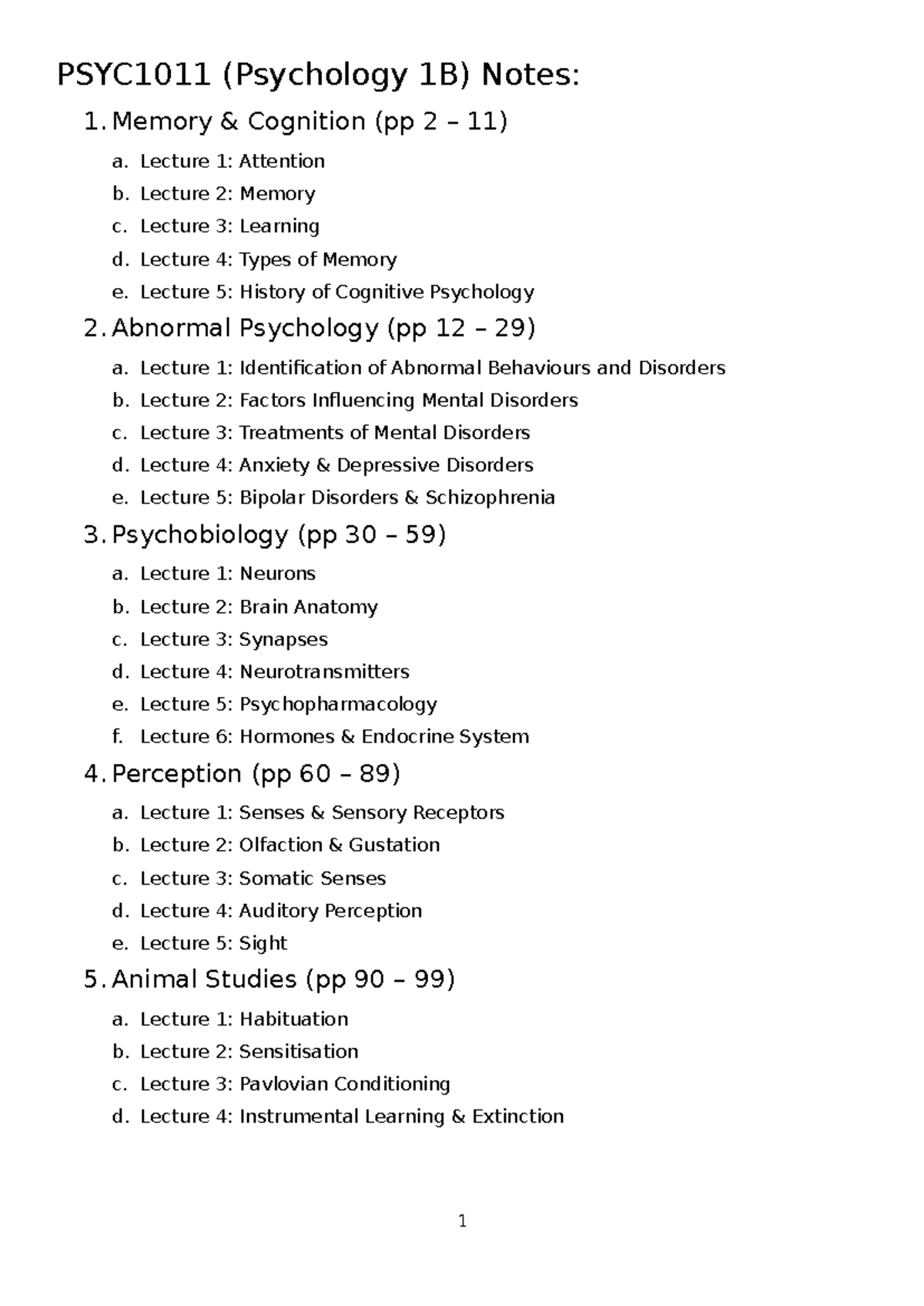 PSYC1011 Final Exam Notes - PSYC1011 (Psychology 1B) Notes: 1. Memory ...