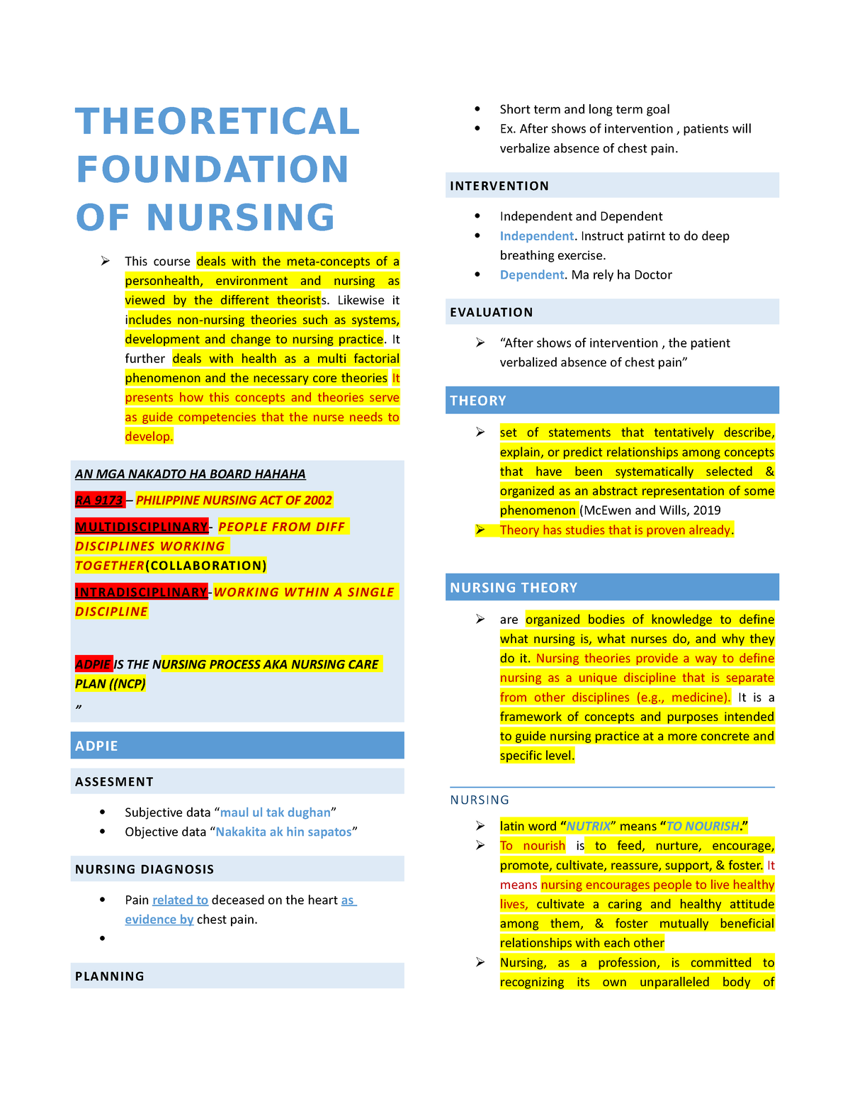 The Foundation Of Nursing - THEORETICAL FOUNDATION OF NURSING This ...