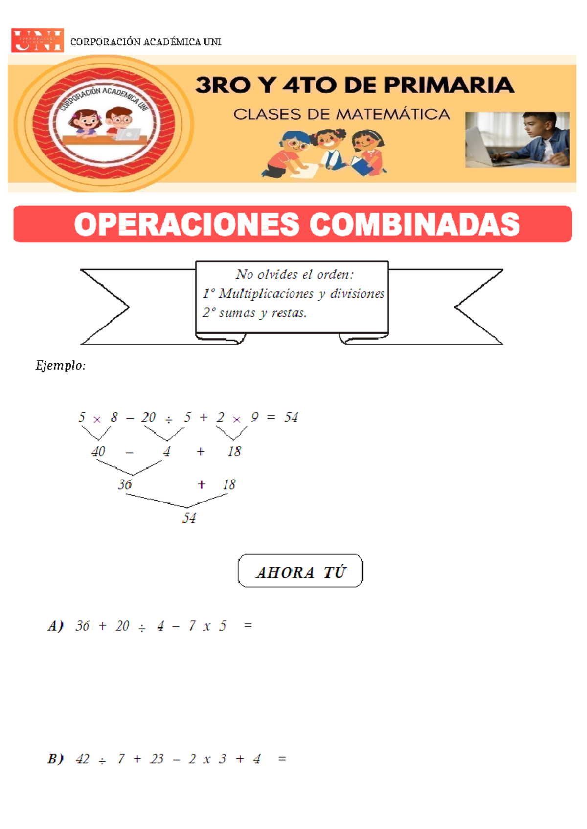 Ejercicios de Operaciones Combinadas para Tercero de Primaria - Ejemplo ...