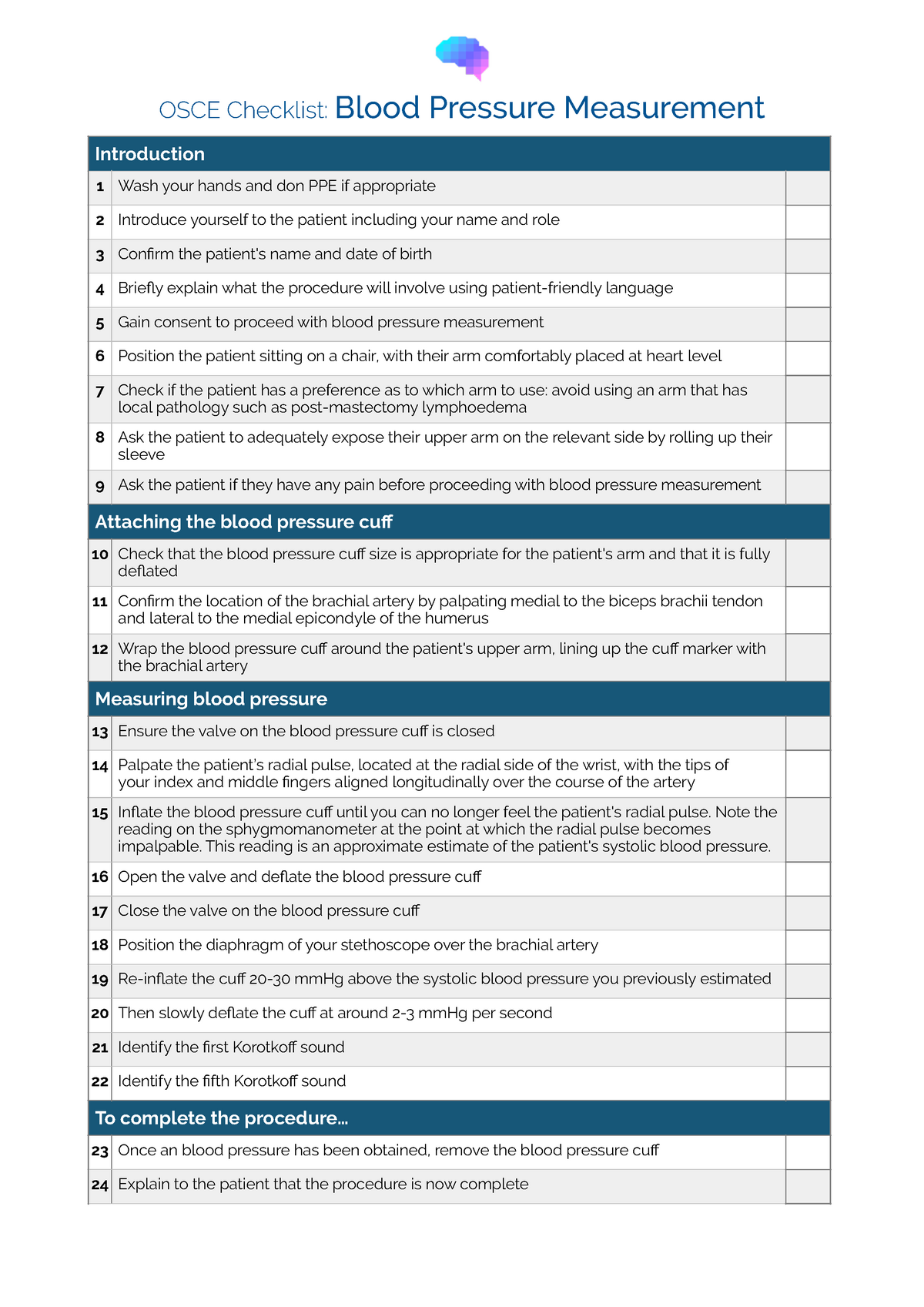 Blood pressure measurement checklist - Resolve to Save Lives