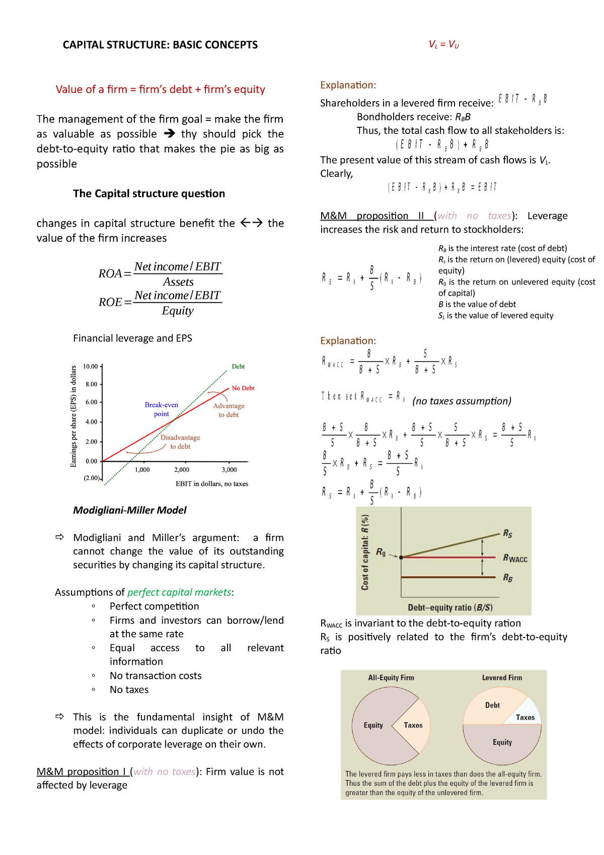 Chapitre 16 - CAPITAL STRUCTURE: BASIC CONCEPTS Value of a firm = firm ...