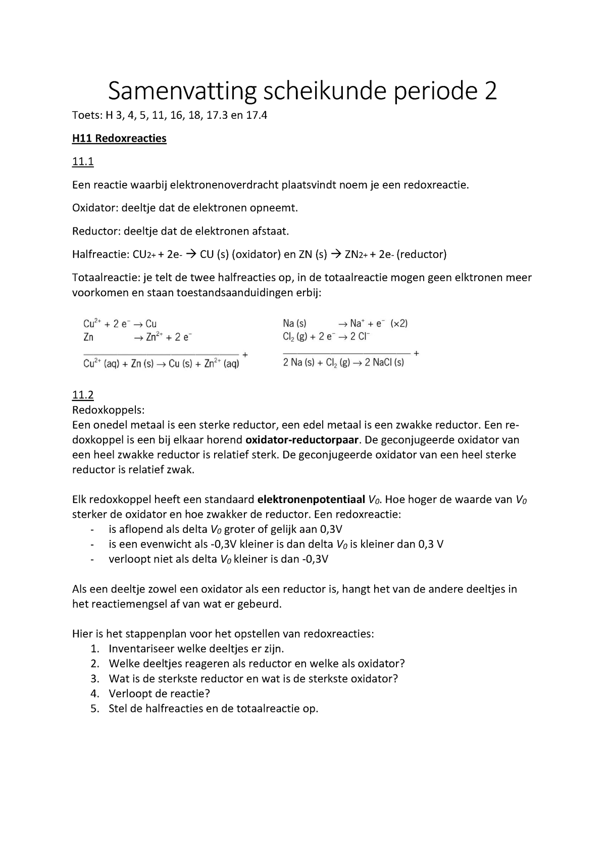 Samenvatting Scheikunde Periode 2 6vwo Redoxreacties - Samenvatting ...