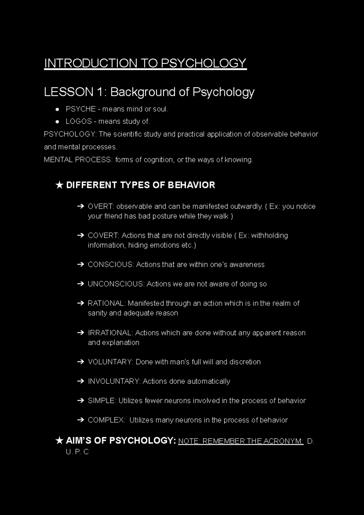 ITP Lesson 1 - INTRODUCTION TO PSYCHOLOGY LESSON 1: Background of ...