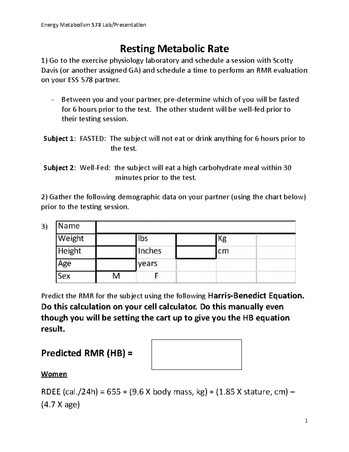 578 RMR lab - RMR assignment lab - Resting Metabolic Rate 1) Go to the ...