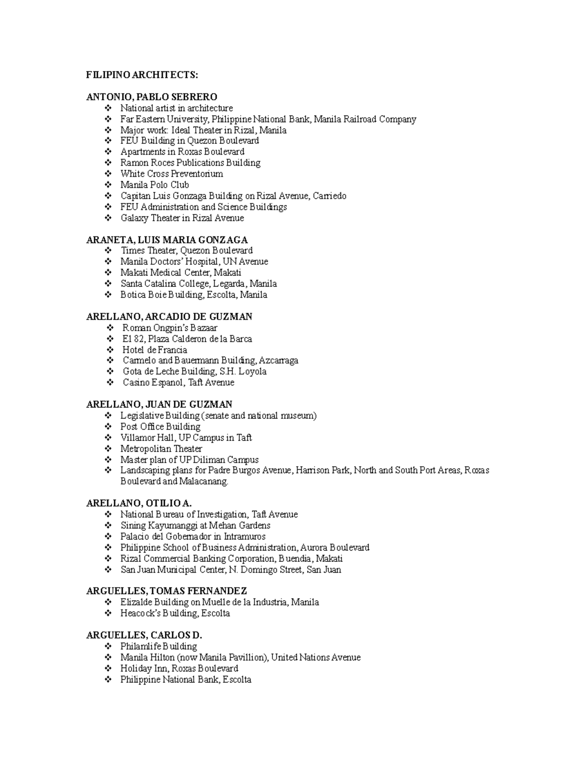 Filipino Architects - FILIPINO ARCHITECTS: ANTONIO, PABLO SEBRERO ...