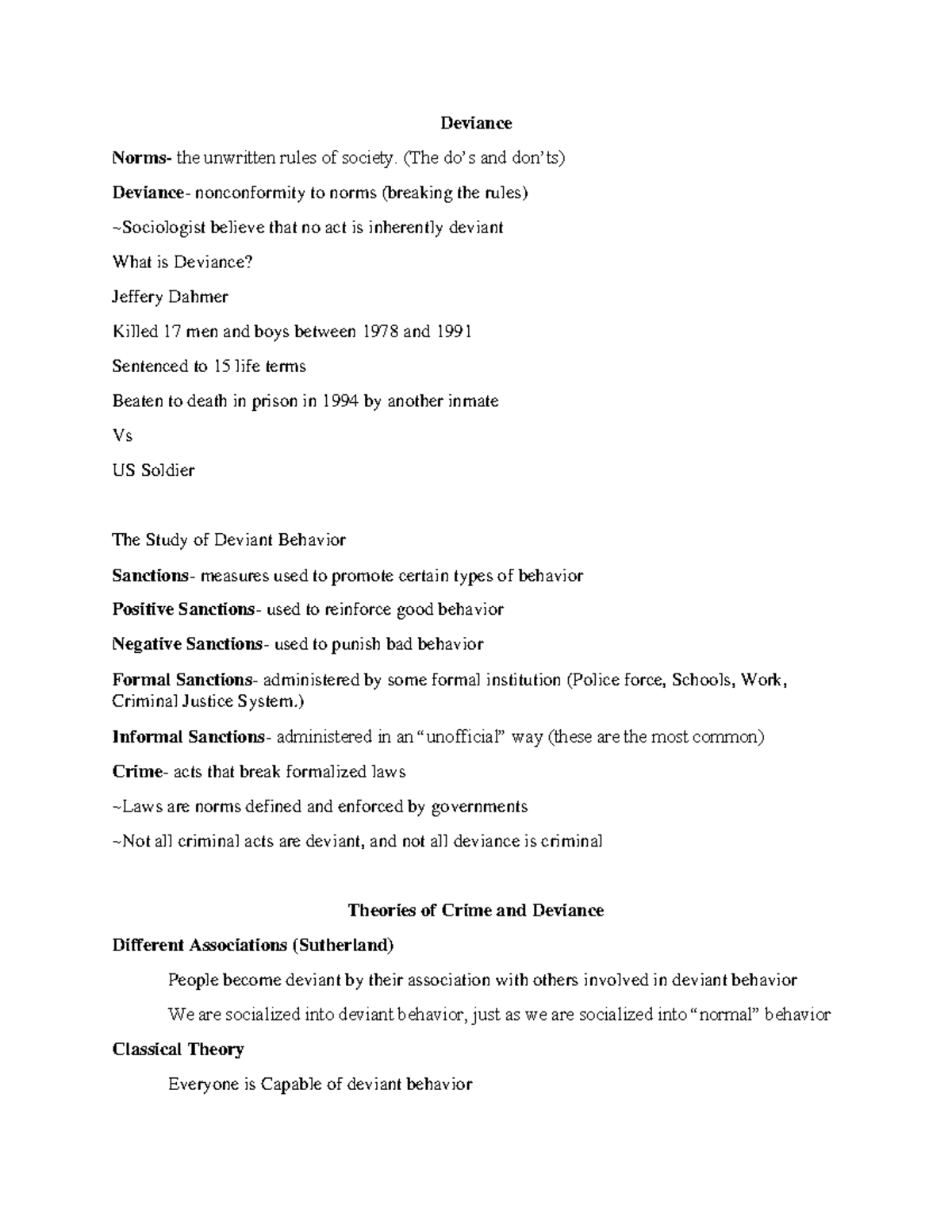 Sociology Notes - Deviance Norms- the unwritten rules of society. (The ...