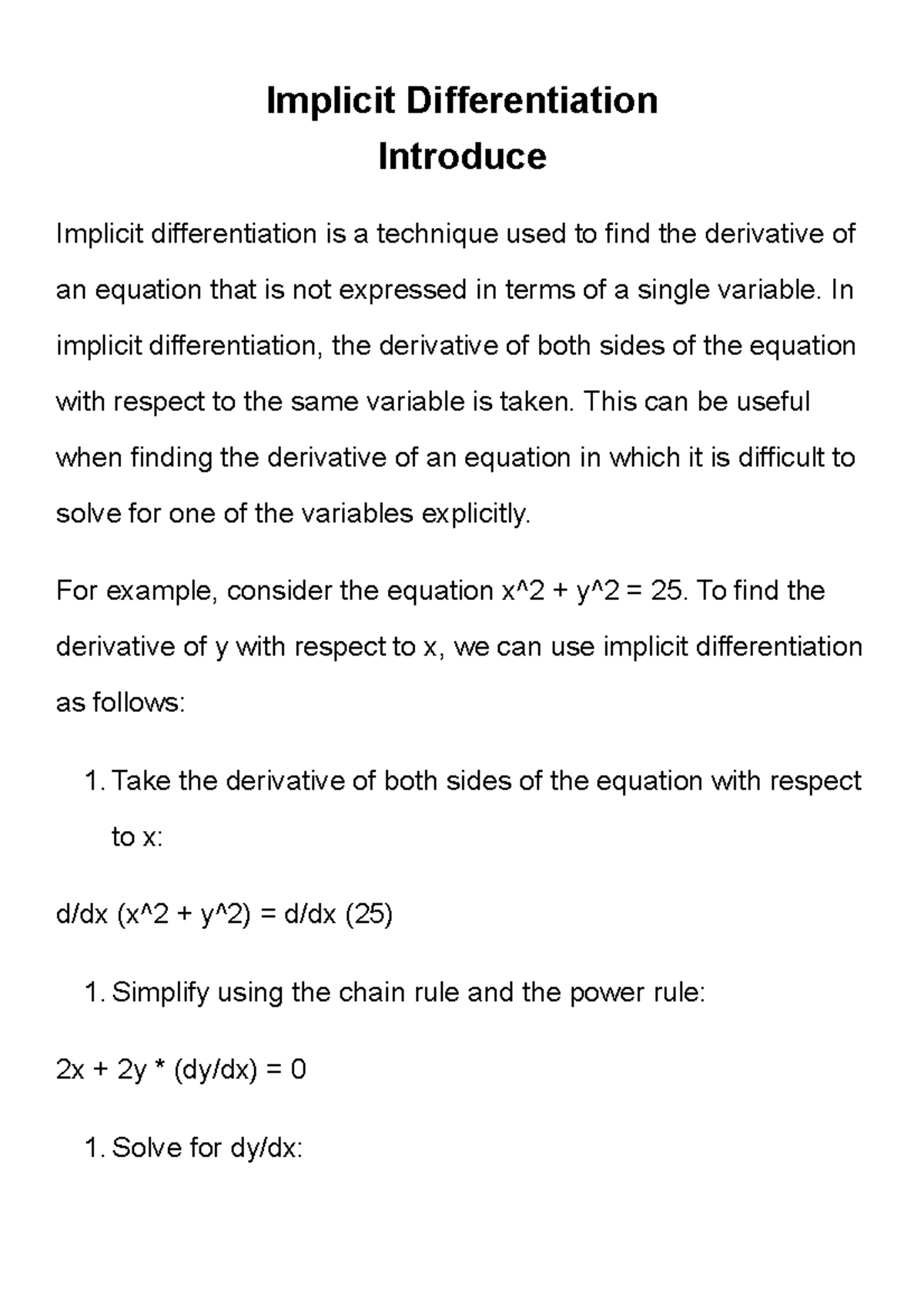 Implicit Differentiation Introduce - Implicit Differentiation Introduce ...