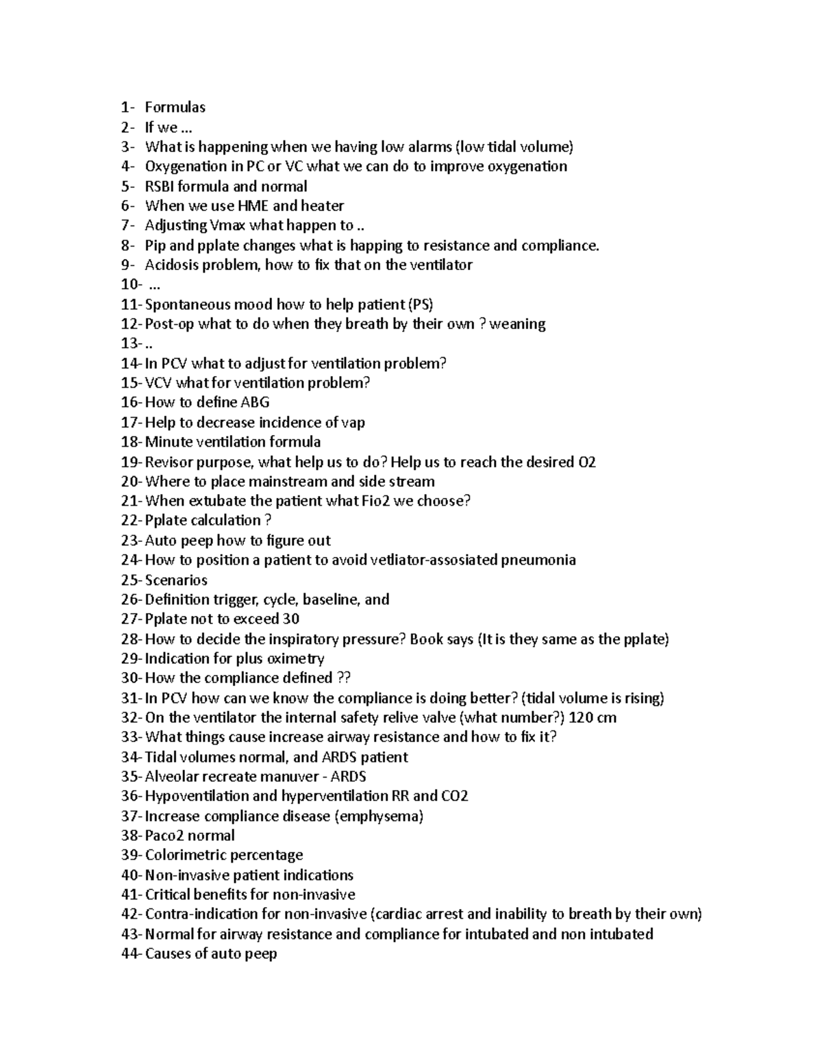 MV2 final review - 1- Formulas 2- If we ... 3- What is happening when ...