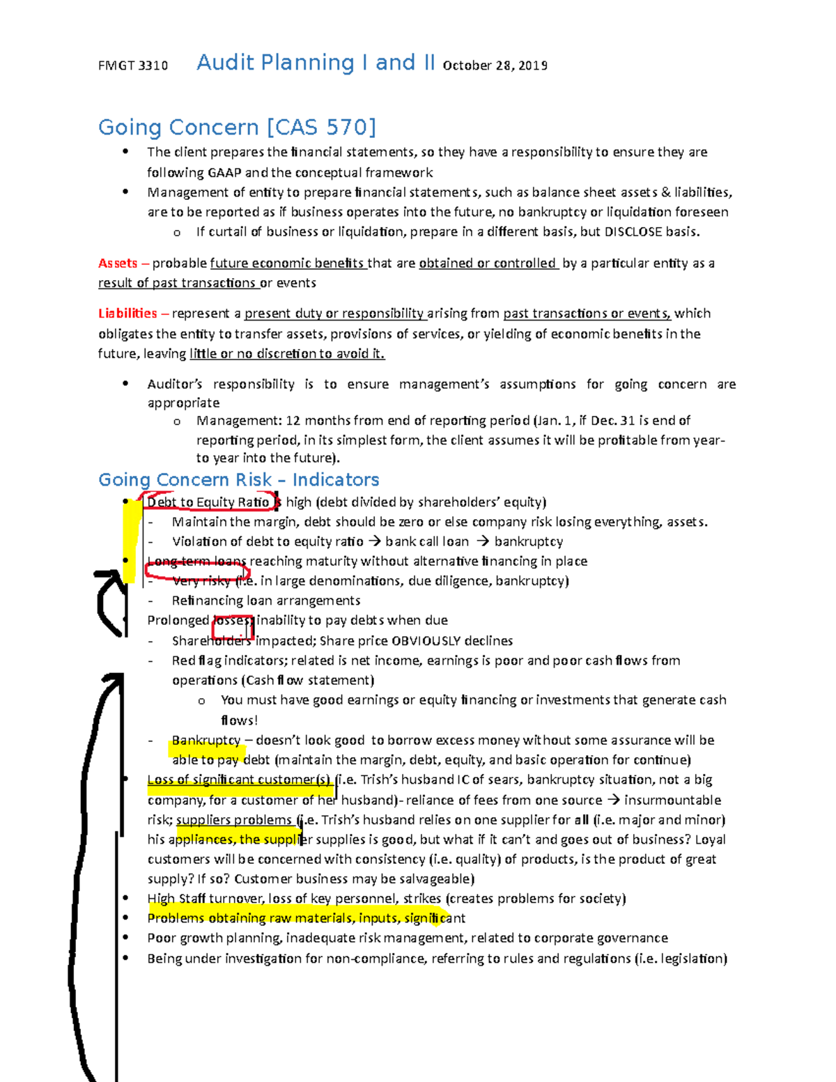 Audit Planning (I and II) Going Concern [CAS 570] The client prepares