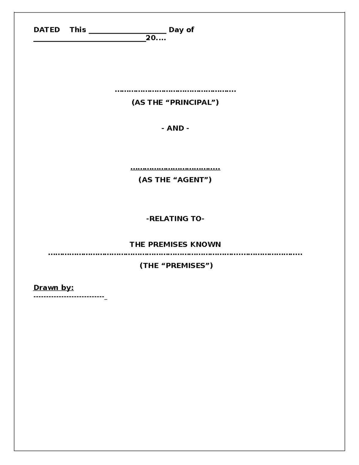 Agency Agreement Sample - DATED This ______________________ Day of ...