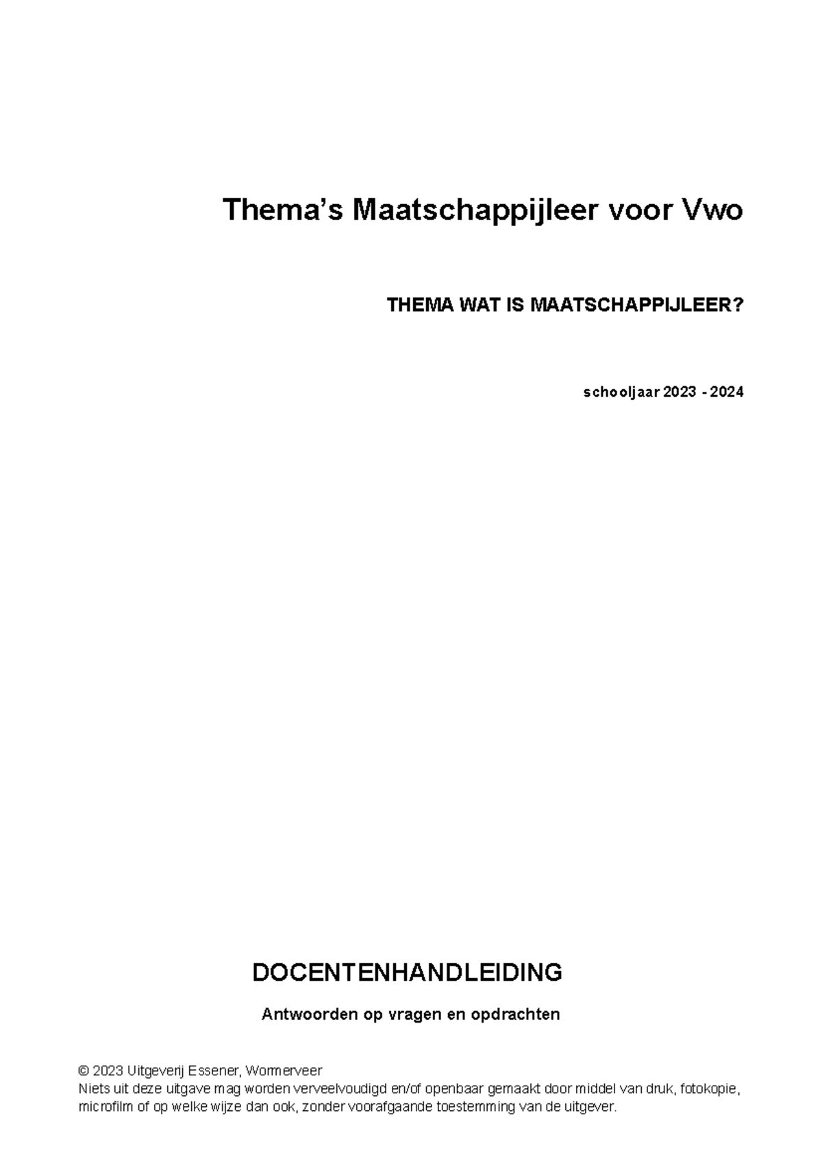 01 Wat Is Maatschappijleer - Thema’s Maatschappijleer Voor Vwo THEMA ...